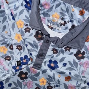 Swannies Performance Mellblom Polo Floral Men's Large Blue Stretch Short Sleeve
